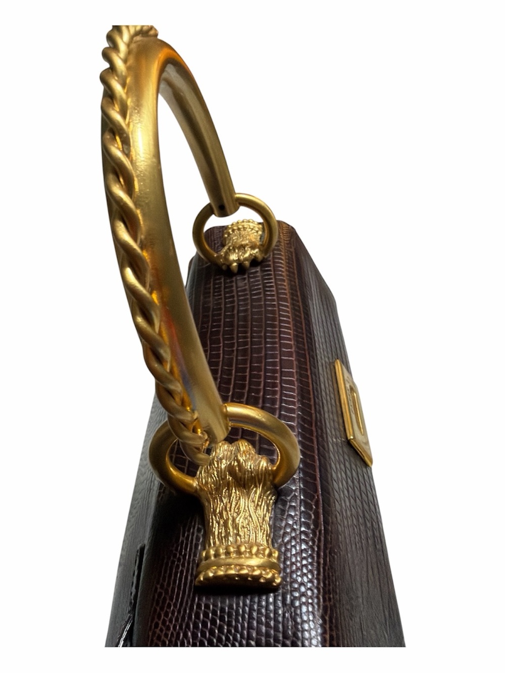 Gianfranco Ferre Dark Brown Croc-Embossed Top-Handle Satchel with Gold Hardware - Picture 8 of 10